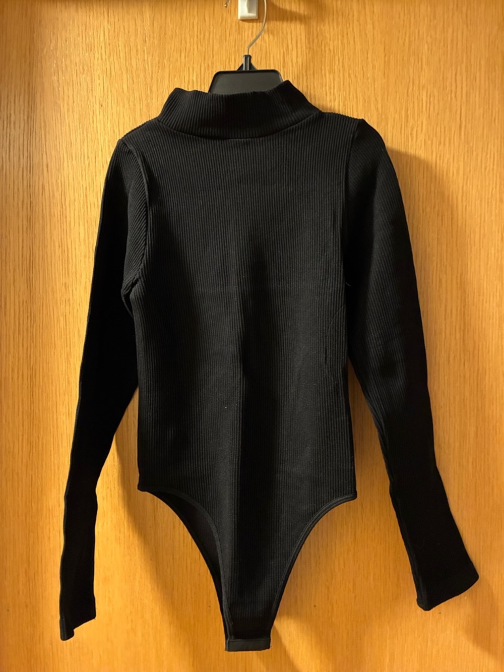 Black Ribbed Long-Sleeve Bodysuit